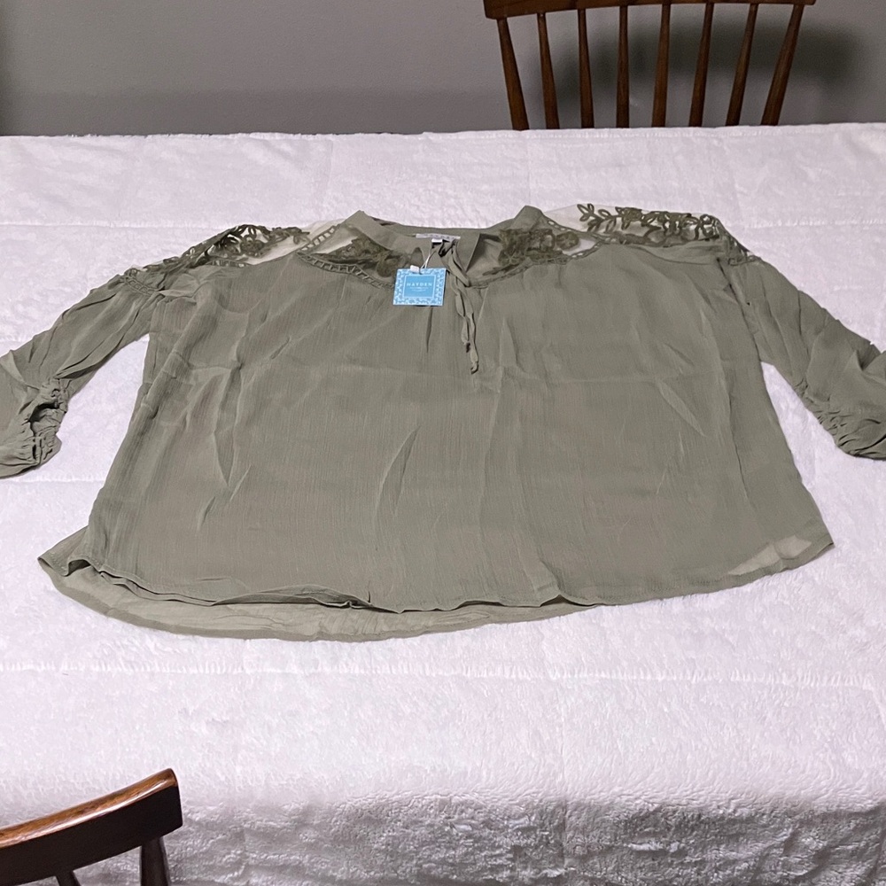 Hayden Sage Blouse with Lace Detail